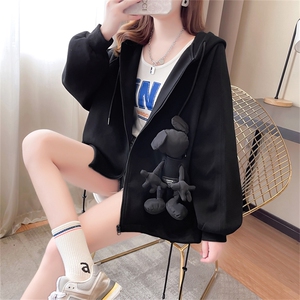 K9648韩版宽松贴布立体娃娃连帽大码女装卫衣开衫外套女P55图片