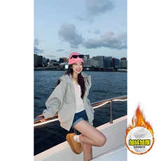 480G重磅加绒硬挺boxy男女秋冬美式高街防风高领卫衣开衫厚外套，女装短外套，电商A486