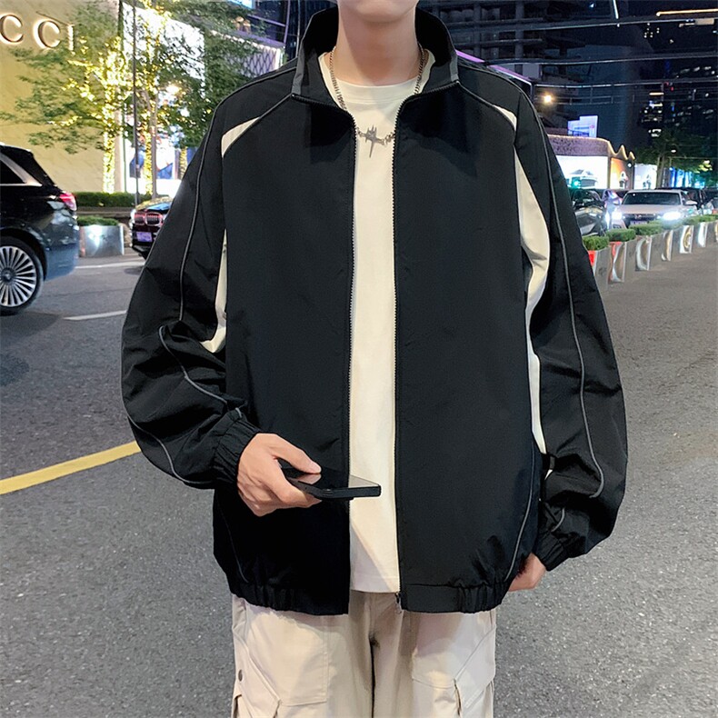 潮牌美式撞色拼接运动立领外套男宽松百搭夹克JK01572-P73，男装夹克，星座308B-2
