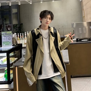 2024拼接外套垫肩机车服美式潮牌PU皮夹克PY139-P97图片