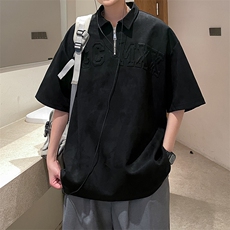 夏款男休闲卫衣麂皮绒POLO衫短袖T恤字母印花外套A071-T09-P45，男装T恤，电商A071