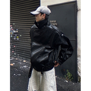 美式高街重磅解构拼接PU皮衣男女潮宽松cleanfit外套 J3624图片