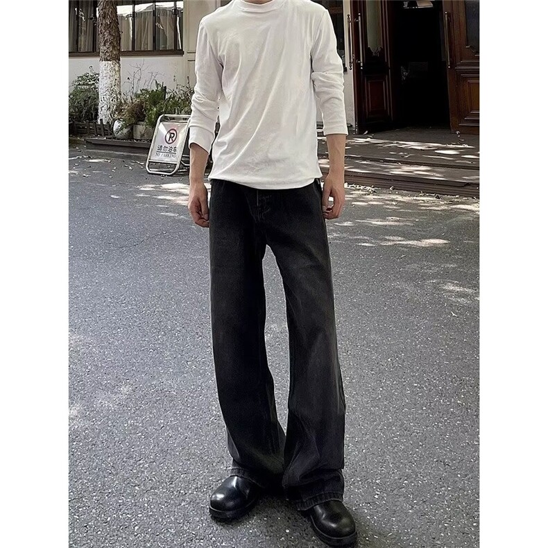 春季新款原色牛仔裤宽松显瘦四季通勤百搭直筒阔腿长裤潮图片