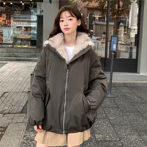 C970-P120 工装棉服中长款情侣派克服毛领图片