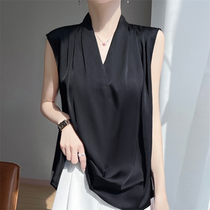 西装内搭小衫女2025夏季无袖上衣仿真丝缎面吊带背心西服打底衬衫图片