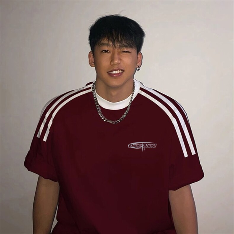 夏季美式高街重磅纯棉三条杠织带撞色男女短袖T恤ZD333-特P30,男装T恤,电商A486