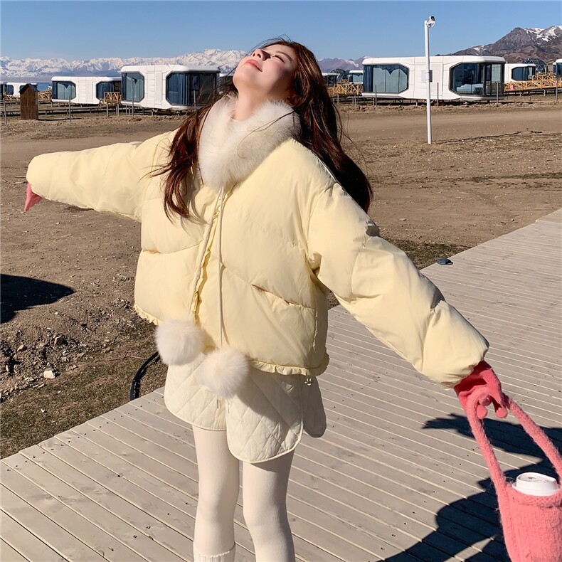 现货！2C056-7096-P285控428（浅黄色90绒羽绒服送毛毛围巾）,女装羽绒服,2C056