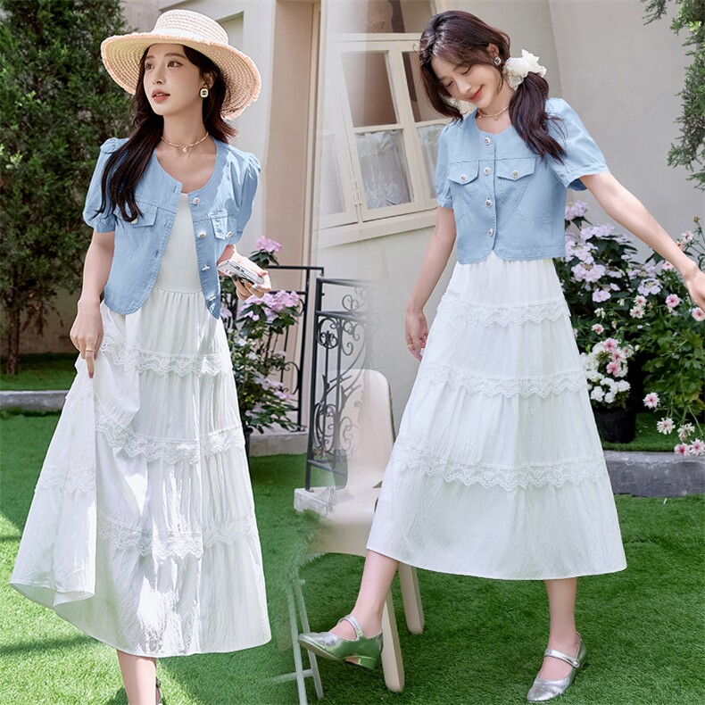 巨好看吊带连衣裙套装女夏裙子2025新款今年流行爆款蛋糕裙两件套，女装套装/套裙，铭街依杨