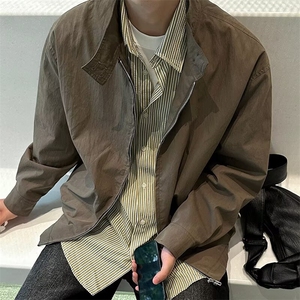 春秋美式飞行哈灵顿夹克男立领棒球服情侣卡其色宽松外套图片