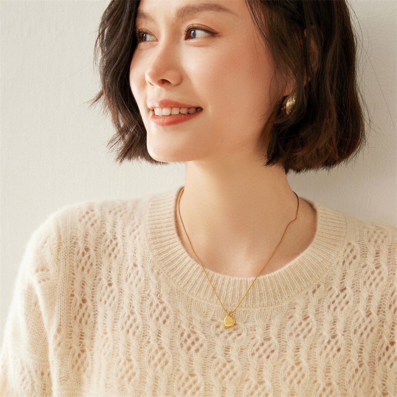 高级感山羊绒衫女元宝针加厚圆领针织毛衣纯色百搭宽松打底衫上衣,女装羊绒衫,蚂蚁派对工厂直营店