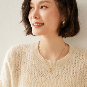 高级感山羊绒衫女元宝针加厚圆领针织毛衣纯色百搭宽松打底衫上衣图片