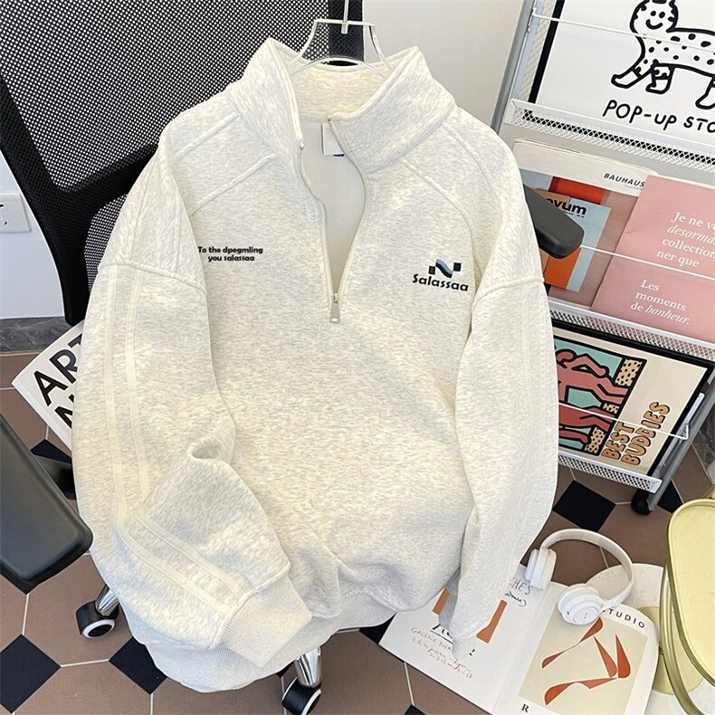 刺绣半拉链卫衣男女秋季美式复古慵懒风情侣外套重磅潮牌运动上衣，女装短外套，星座506A