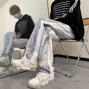 新款直筒做旧牛仔裤男复古设计感潮款高街长裤A061-AN00494-特P55图片