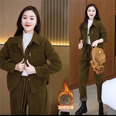 抖音现货加绒加厚复古时尚灯芯绒套装女秋冬新款大码洋气休闲，男装休闲套装，星座218-1（原230）