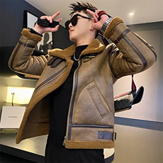 AY02/特P158控208冬季社会小伙机车加绒保暖皮毛一体夹克男黑首，男装夹克，星座305B-1