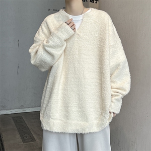 YC9783-P48 慵懒风V领毛衣秋冬款美式潮牌高级感软糯针织衫外套图片
