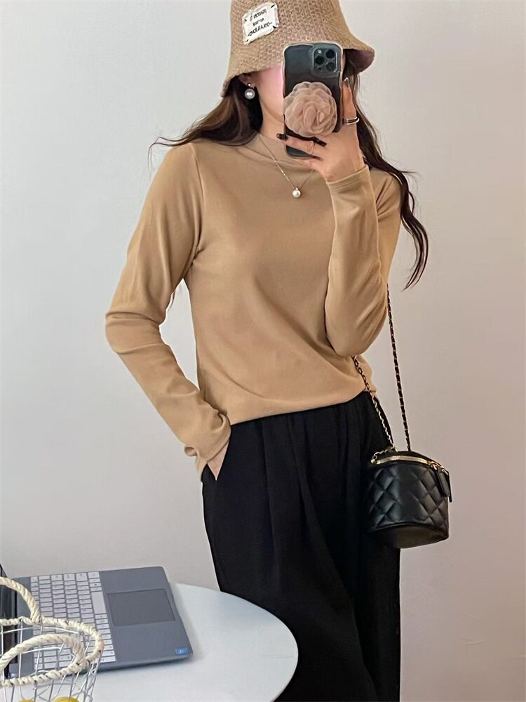 秋冬新款显瘦毛衣女宽松休闲打底针织圆领上衣,针织衫/毛衣,暖烁特种纱工厂店