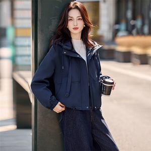 2025秋冬装新款时尚简约气质休闲收腰加绒派克服女装外套图片