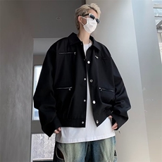 暗黑系短款夹克男小众金属拉链设计感痞帅垫肩外套WT61-P68，男装夹克，星座1109-3