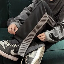 港风条纹运动裤男秋季ins潮牌垂感休闲裤高街百搭阔腿裤K4501-P33，男装休闲裤，星座512-2