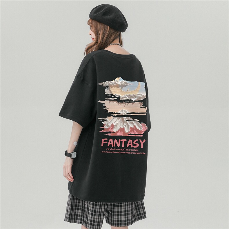 中性风新款夏季时尚复古百搭雪山印花宽松短袖T恤T6091P25控38,男装T恤,电商A268