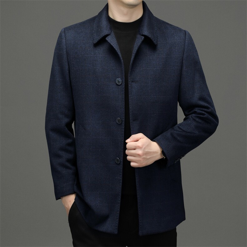 冬季羊毛大衣中年男士商务休闲上衣新款加厚保暖翻领上衣男装外套，男装毛呢大衣，电商B212（原钱塘6029）