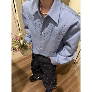 蛇瞳脊骨蓝色衬衫男款高级感痞帅长袖衬衫设计感小众外套 CJK01图片
