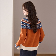 2025新款秋冬慵懒松弛感费尔岛毛衣打底衫女菱形提花宽松羊毛衫，女装羊毛衫，艾米