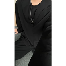 老钱风假两件v领长袖衬衫男款秋季松弛感慵懒风衬衣潮牌美式外套，男装衬衫，电商A141