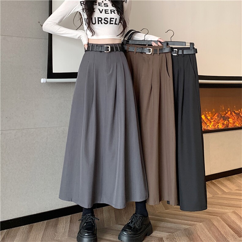 半身裙女秋高腰伞裙秋季2023新款西装裙中长款A字裙裙子长裙，女装半身裙，梦白服饰厂