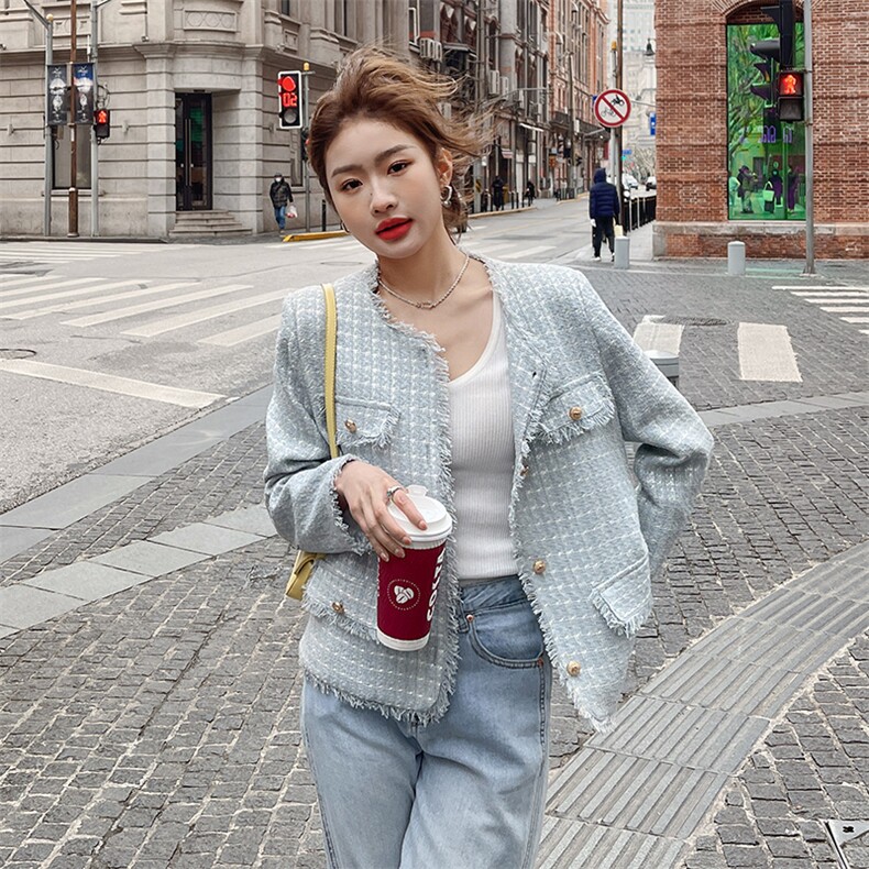 超火好看独特漂亮蓝色小香风短外套女春秋2025气质高级感chic上衣图片