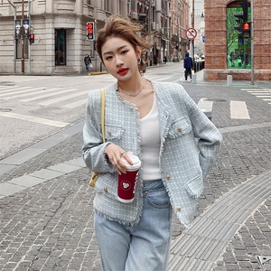 超火好看独特漂亮蓝色小香风短外套女春秋2025气质高级感chic上衣图片