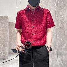 店主风社会小伙男士修身短袖衬衫男休闲痞帅衬衣301A-1/CS421/P55，男装衬衫，星座301A-1