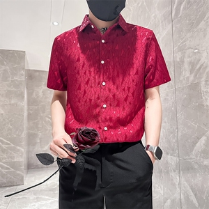 店主风社会小伙男士修身短袖衬衫男休闲痞帅衬衣301A-1/CS421/P55图片