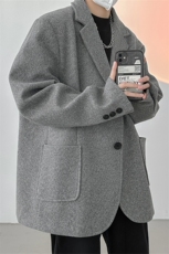N6169/P95加棉P105冬季新开叉呢料毛呢西服男宽松外套上衣呢大衣，男装西服，电商A141
