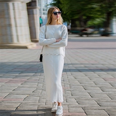 山羊绒重工加厚套装优雅腔调冬保暖麻花套裙针织羊绒两件套装，女装套装/套裙，美创羊绒