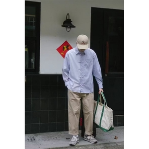 设计感小众别致条纹拼接盘扣衬衫男女秋季潮牌风新中式长袖上衣图片