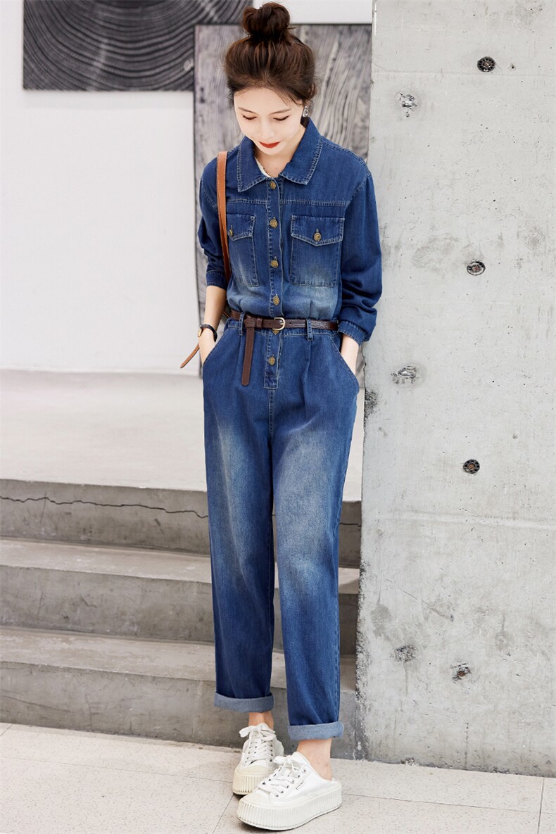 牛仔连体裤女2025春夏新款韩版时尚高腰宽松休闲显瘦工装连衣裤潮,女装连体裤,E百度