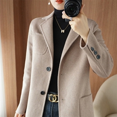 2024年秋冬新款双面呢大衣女短款小个子修身西装休闲羊毛外套，女装双面呢大衣，悦洋羊绒