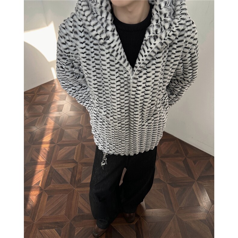 冬季男士棉服兔毛条纹绒虎皮纹宽松加绒加厚外套棉衣特p95,男装棉衣,电商B319