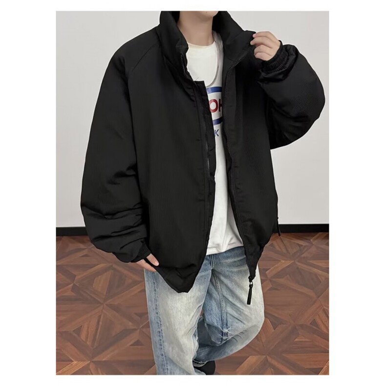慵懒日系美式复古加绒加厚立领工装棉服男女冬季潮牌情侣保暖棉衣图片