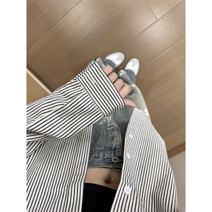 B221 美式ins高街暗黑宽松条纹长袖衬衫SY2540-特P35控59图片