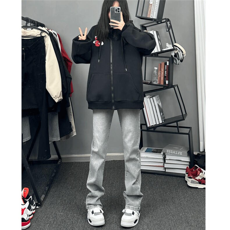 N828-P33烟灰色美式复古牛仔裤男女裤子美式高街长裤直筒裤潮，男装牛仔裤，星座215-1