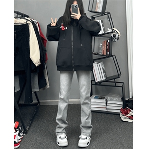 N828-P33 烟灰色美式复古牛仔裤男女裤子美式高街长裤直筒裤潮,男装牛仔裤,星座215-1