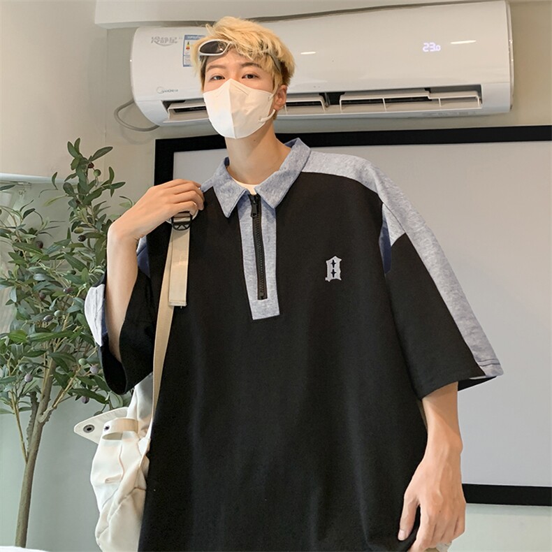 港风新款夏季时尚半拉链polo衫短袖印花撞色体恤控PL05572-P35,男装Polo衫,星座308B-2