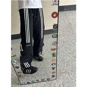 三条杠冰丝裤子男夏季薄款显腿长垂感直筒裤冲孔 K681图片