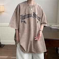 美式复古短袖t恤男夏季潮高街水洗做旧半袖宽松大码oversize体恤，男装T恤，电商019-1