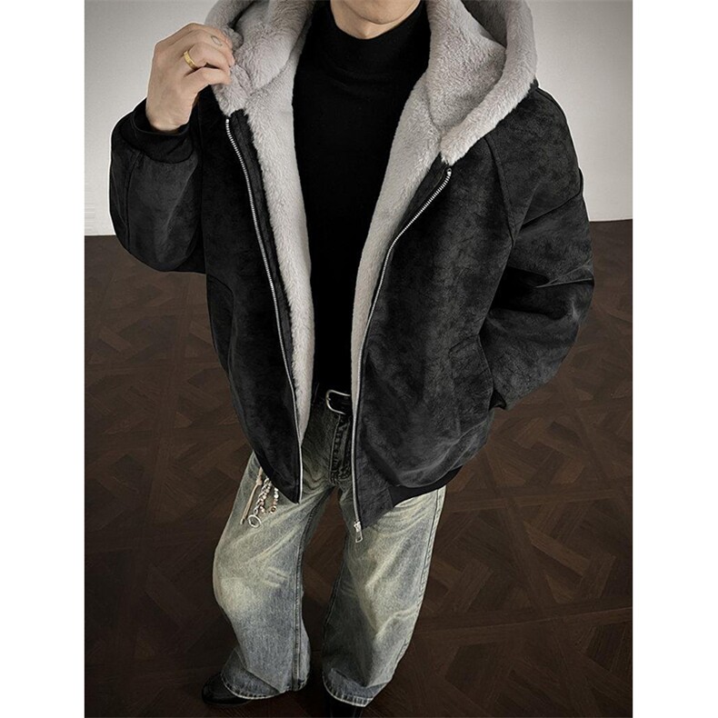 现货高品质美式高街冬季重磅座山雕大毛毛领pu皮棉衣男女加厚外套，男装皮衣，电商A486-1