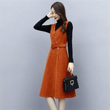 冬装新款时尚毛呢背心裙两件套（配腰带）舒适修身气质优雅，女装套装/套裙，岚衣(原川流布茜）