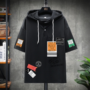 LD54121-P45 连帽短袖t恤男大码胖子带帽五分袖中袖 展架图片